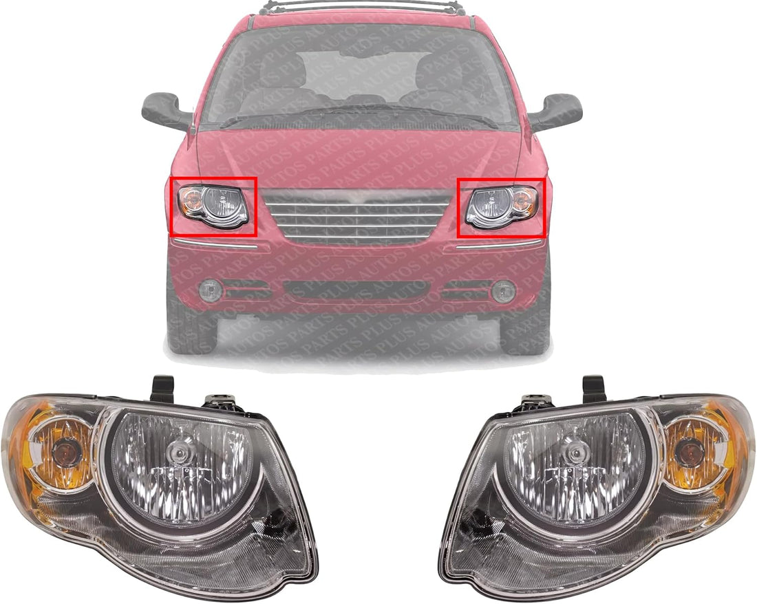 Set Of 2 Front Headlight Assembly Halogen Right Passenger & Left Driver Side Direct Replacement Compatible With 2005-2007 Chrysler Town & Country CH2502152 CH2503152 4857991AD