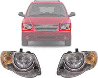 Set Of 2 Front Headlight Assembly Halogen Right Passenger & Left Driver Side Direct Replacement Compatible With 2005-2007 Chrysler Town & Country CH2502152 CH2503152 4857991AD