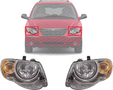 Set Of 2 Front Headlight Assembly Halogen Right Passenger & Left Driver Side Direct Replacement Compatible With 2005-2007 Chrysler Town & Country CH2502152 CH2503152 4857991AD