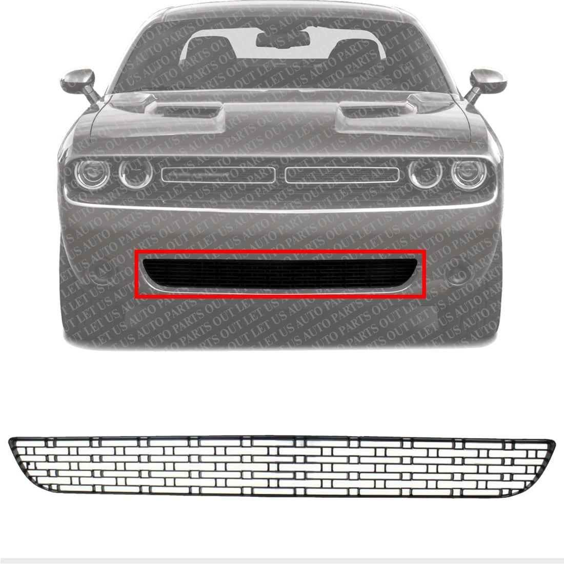 Front Bumper Lower Grille Textured Black With Fog Light Holes Direct Replacement For 2015-2021 Dodge Challenger CH1036146 68259756AA