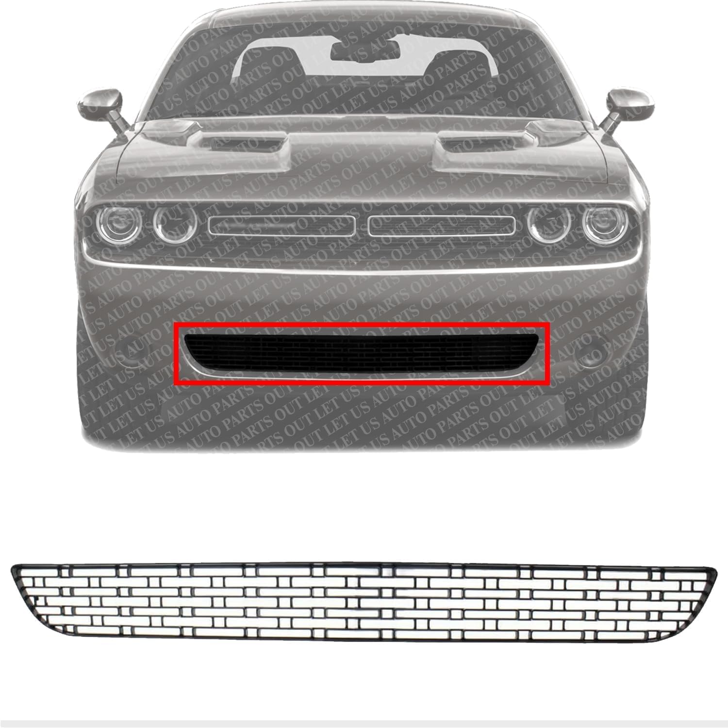 Front Bumper Lower Grille Textured Black With Fog Light Holes Direct Replacement For 2015-2021 Dodge Challenger CH1036146 68259756AA