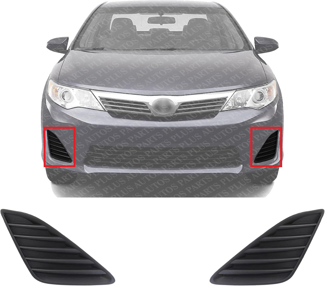 Set Of 2 Front Fog Light Cover Primed Plastic Left Driver & Right Passenger Side Direct Replacement Compatible With 2012-2014 Toyota Camry TO1039147 TO1038147 5212706260 5212806260