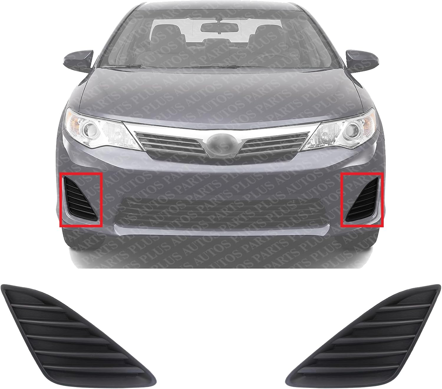 Set Of 2 Front Fog Light Cover Primed Plastic Left Driver & Right Passenger Side Direct Replacement Compatible With 2012-2014 Toyota Camry TO1039147 TO1038147 5212706260 5212806260