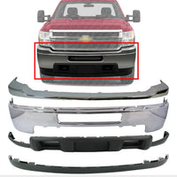 Front Bumper Chrome Steel + Upper Cover + Lower Valance + Extension Textured Direct Replacement Compatible With 2011-2014 Chevrolet Silverado 2500HD 3500HD GM1014106 GM1092213