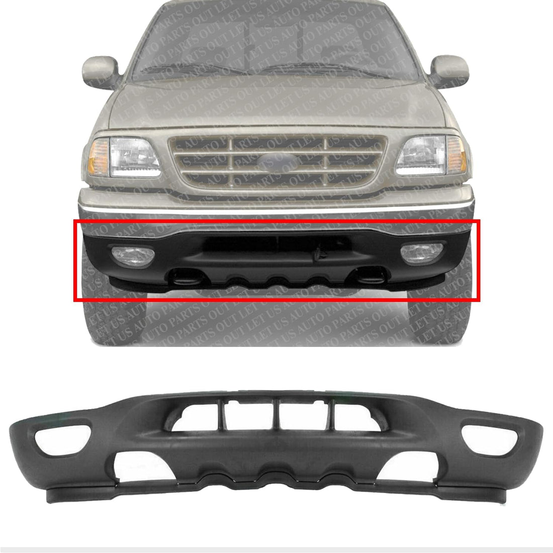AUTOS PARTS PLUS Front Bumper Lower Valance Panel Textured With Fog Light & Tow Hook Holes Direct Replacement Compatible With 1999-2003 Ford F-Series / 1999-2002 Expedition FO1095181 XL3Z17626BA