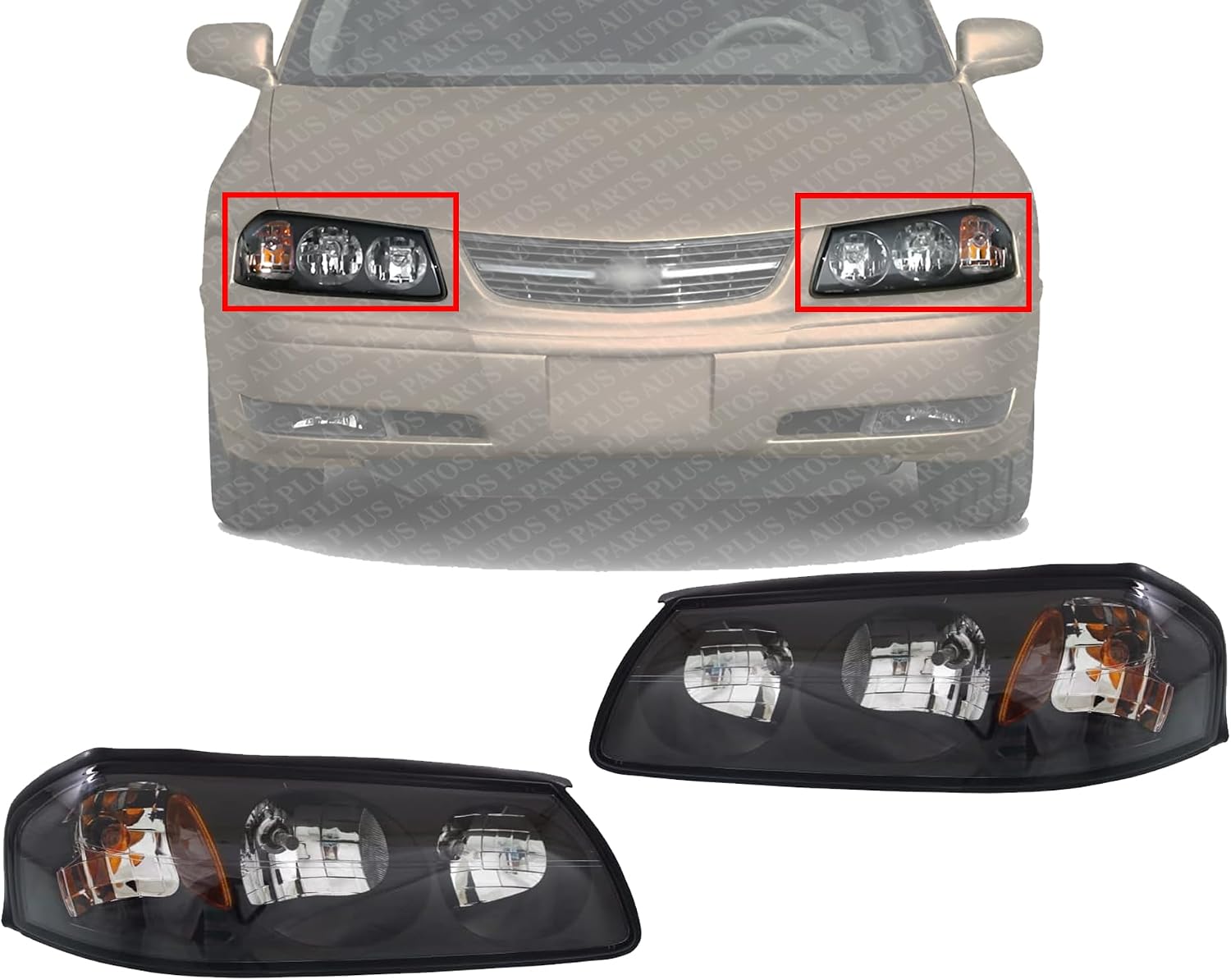 Set Of 2 Front Head Light Composite Assembly Halogen Left Driver & Right Passenger Side Direct Replacement Compatible With 2004-2005 Chevrolet Impala GM2502248 GM2503248 10356097