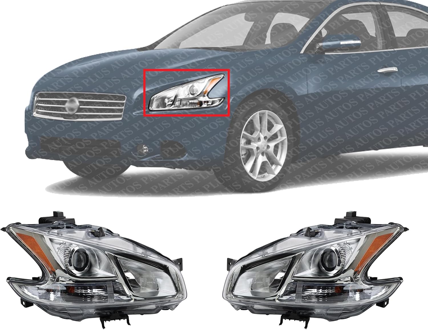 Set Of 2 Front Headlight Assembly Halogen Right Passenger & Left Driver Side Direct Replacement Compatible With 2009-2014 Nissan Maxima NI2502177 NI2503177 260609N00A 260109N00A
