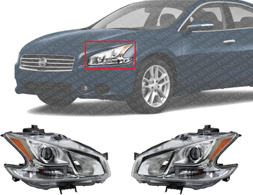 Set Of 2 Front Headlight Assembly Halogen Right Passenger & Left Driver Side Direct Replacement Compatible With 2009-2014 Nissan Maxima NI2502177 NI2503177 260609N00A 260109N00A
