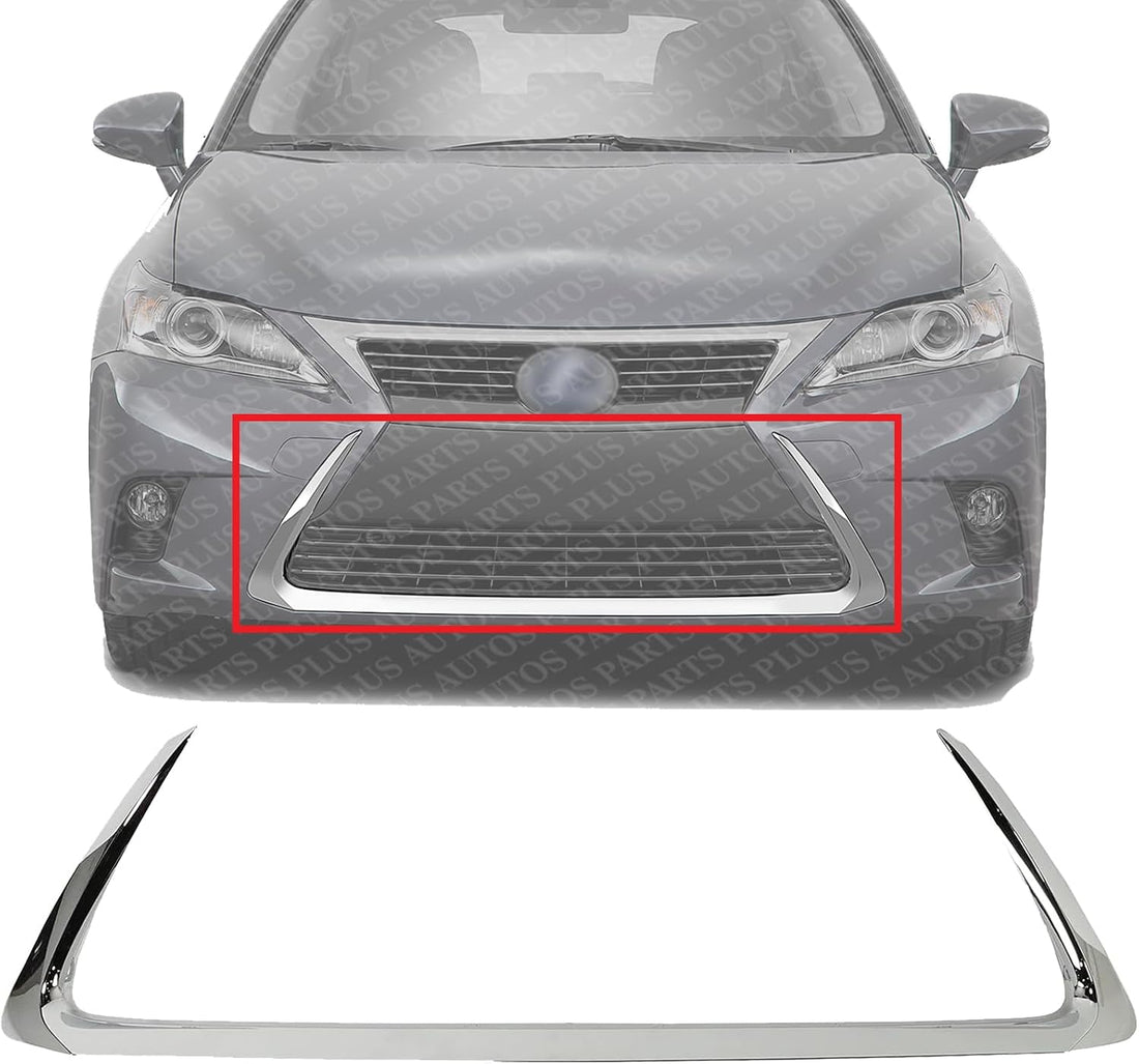 Front Bumper Grille Molding Chrome Plastic Direct Replacement Compatible With 2016-2017 Lexus CT200h LX1216105 5312276020