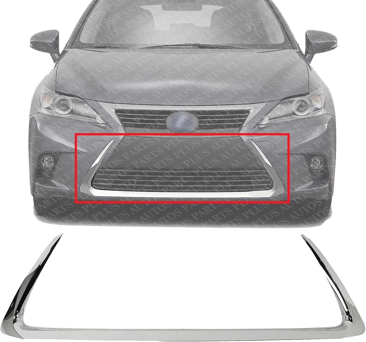 Front Bumper Grille Molding Chrome Plastic Direct Replacement Compatible With 2016-2017 Lexus CT200h LX1216105 5312276020