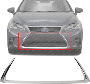 Front Bumper Grille Molding Chrome Plastic Direct Replacement Compatible With 2016-2017 Lexus CT200h LX1216105 5312276020