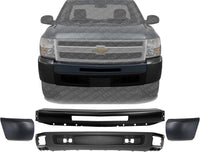 Front Bumper Primed + Lower Valance Air Deflector Textured + End Caps Left & Right Side Direct Replacement Compatible With 2009-2013 Chevrolet Silverado 1500 GM1002836 GM1092192