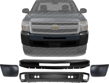Front Bumper Primed + Lower Valance Air Deflector Textured + End Caps Left & Right Side Direct Replacement Compatible With 2009-2013 Chevrolet Silverado 1500 GM1002836 GM1092192