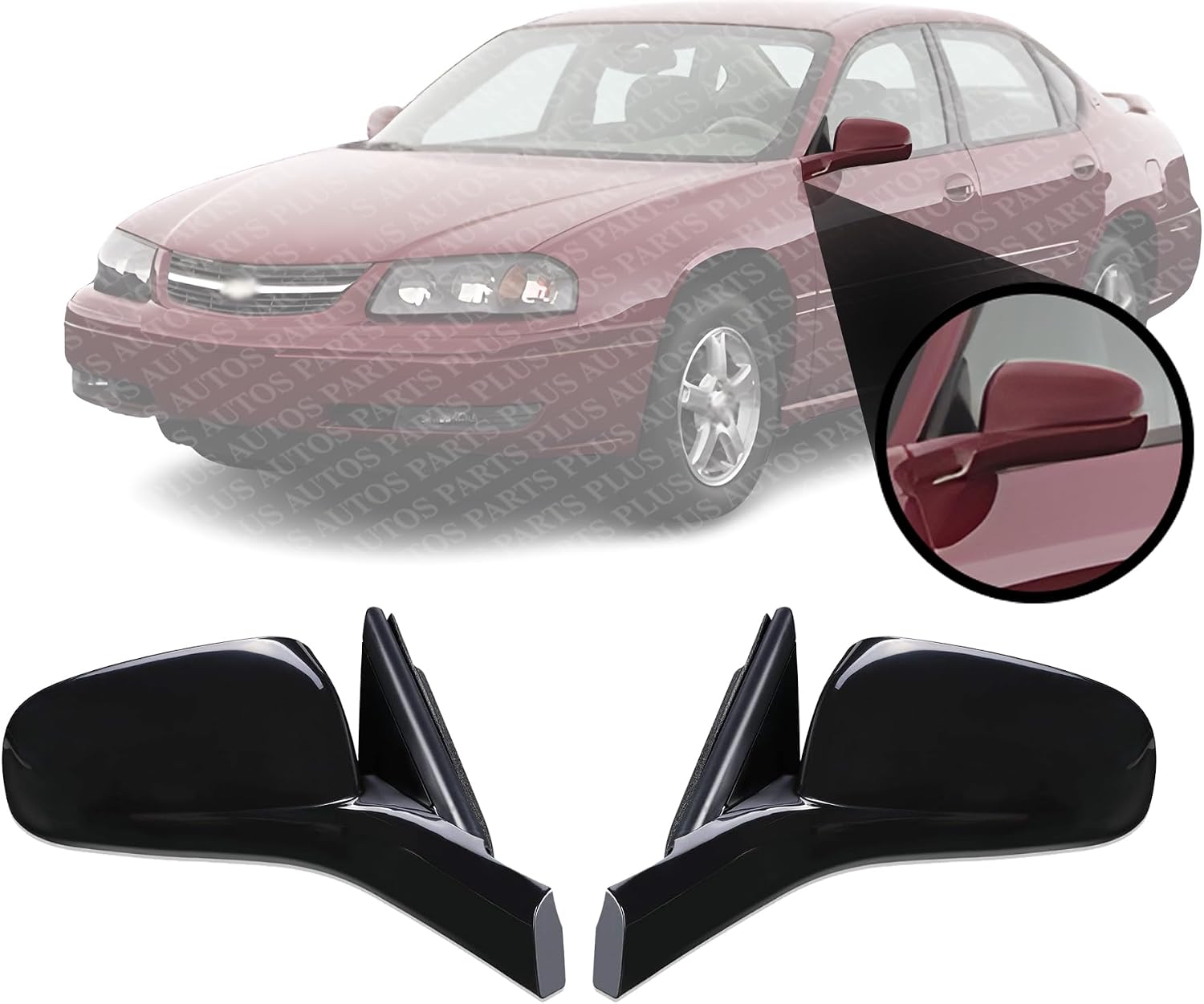 Set Of 2 Front Power Mirror Non-Folding Non-Heated Primed Left Driver & Right Passenger Side Direct Replacement Compatible With 2000-2005 Chevrolet Impala GM1320218 GM1321218 10331492