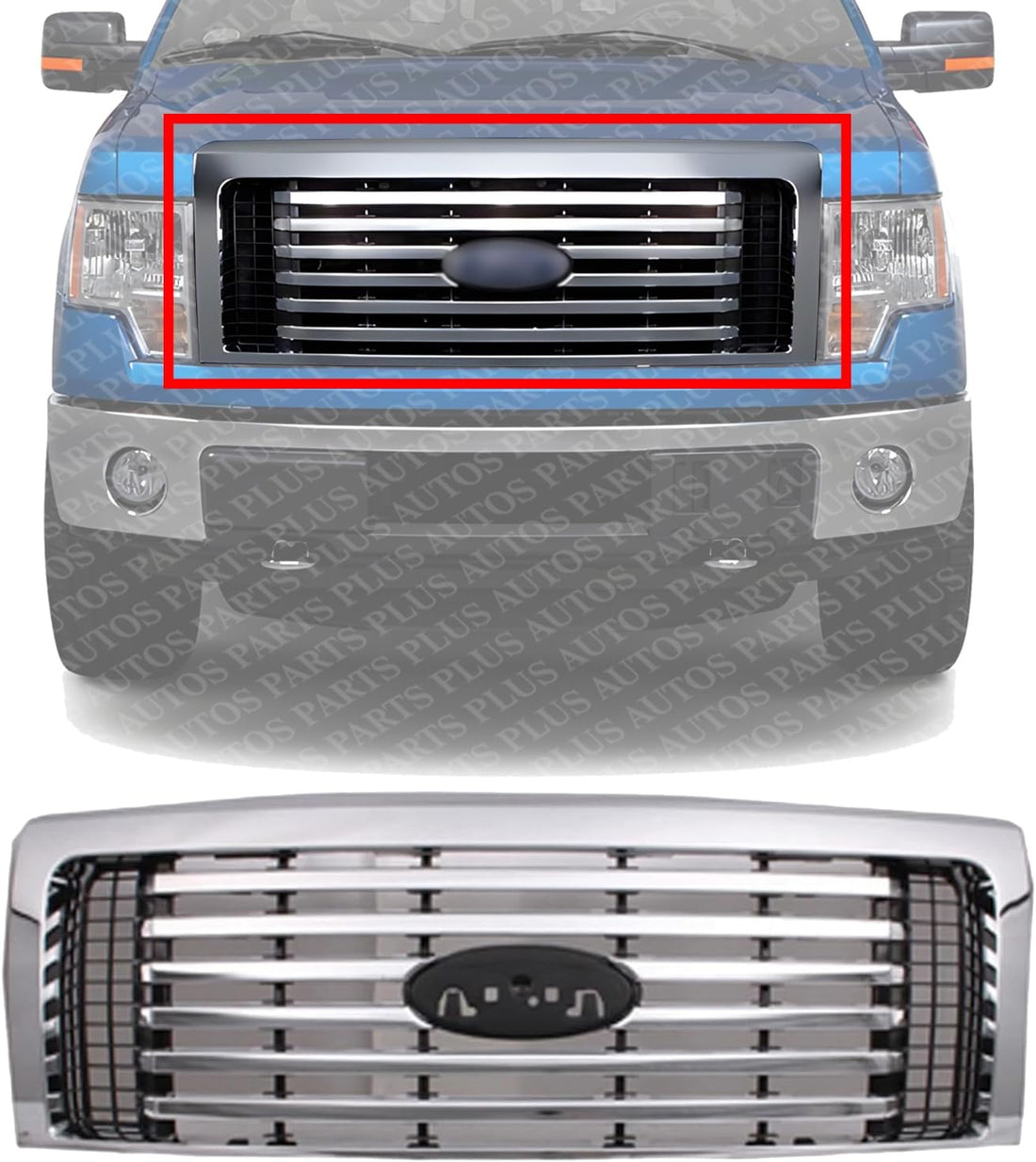 Front Grille Chrome Shell And Insert Plastic Direct Replacement Compatible With 2010-2012 Ford F-150 FO1200531 AL3Z8200C