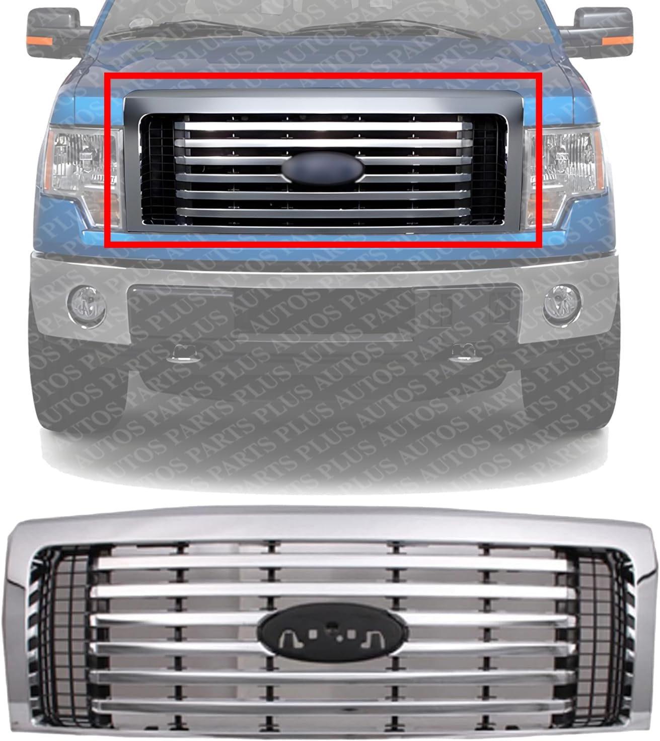 Front Grille Chrome Shell And Insert Plastic Direct Replacement Compatible With 2010-2012 Ford F-150 FO1200531 AL3Z8200C