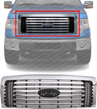 Front Grille Chrome Shell And Insert Plastic Direct Replacement Compatible With 2010-2012 Ford F-150 FO1200531 AL3Z8200C