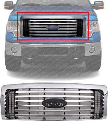 Front Grille Chrome Shell And Insert Plastic Direct Replacement Compatible With 2010-2012 Ford F-150 FO1200531 AL3Z8200C