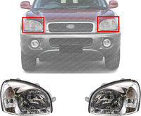 Set Of 2 Front Head Light Assembly Plastic Left Driver & Right Passenger Side Direct Replacement Compatible With 2001-2003 Hyundai Santa Fe HY2502121 HY2503121 9210126050 9210226050
