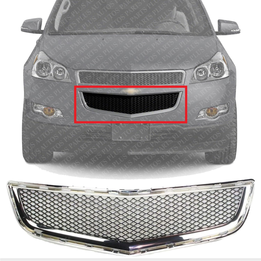 Front Bumper Grille Chrome Shell With Painted Black Insert Direct Replacement Compatible With 2009-2012 Chevrolet Traverse GM1036120 20756061