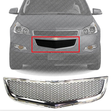 Front Bumper Grille Chrome Shell With Painted Black Insert Direct Replacement Compatible With 2009-2012 Chevrolet Traverse GM1036120 20756061