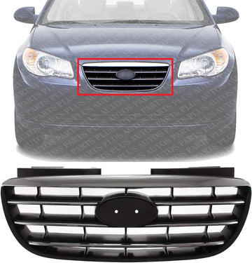 Front Grille Primed Shell With Chrome Insert Molding Plastic Direct Replacement Compatible With 2007-2010 Hyundai Elantra HY1200145 863502H000