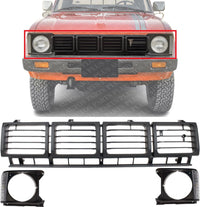 Front Grille Assembly Primed Shell And Insert + Head Light Bezels Gray Left Driver & Right Passenger Side Direct Replacement Compatible With 1980-1981 Toyota Pickup TO1200143