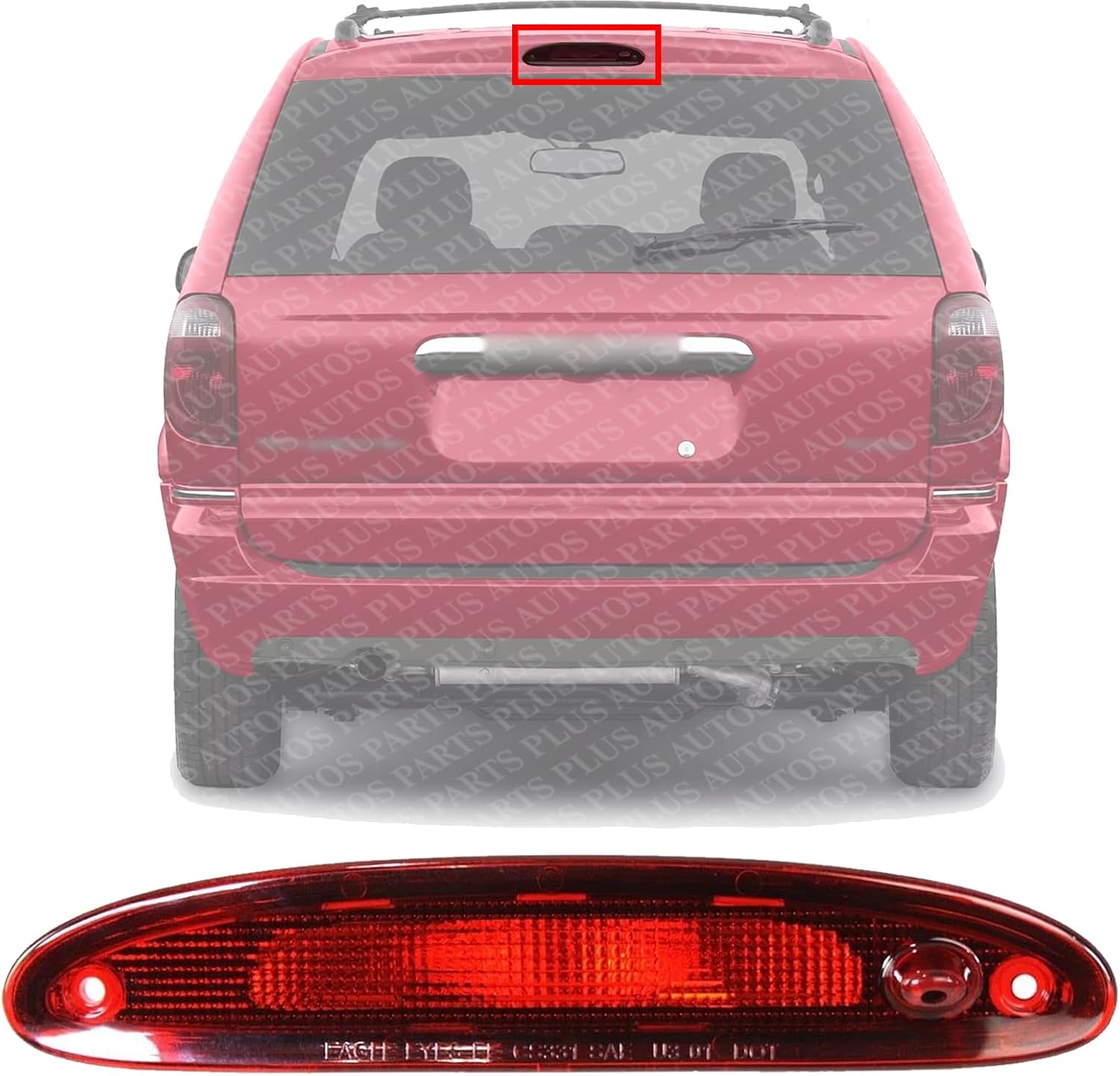Rear Third Brake Light High Mount Stop Lamp Red Lens Direct Replacement Compatible With 2001-2007 Chrysler Town & Country CH2890102 4857214AA 5113278AA
