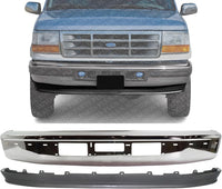 Front Bumper Chrome Steel With Air And Molding Hole + Lower Valance Panel Textured Direct Replacement Compatible With 1992-1997 Ford F-Series FO1002254 FO1095154 F2TZ17626A