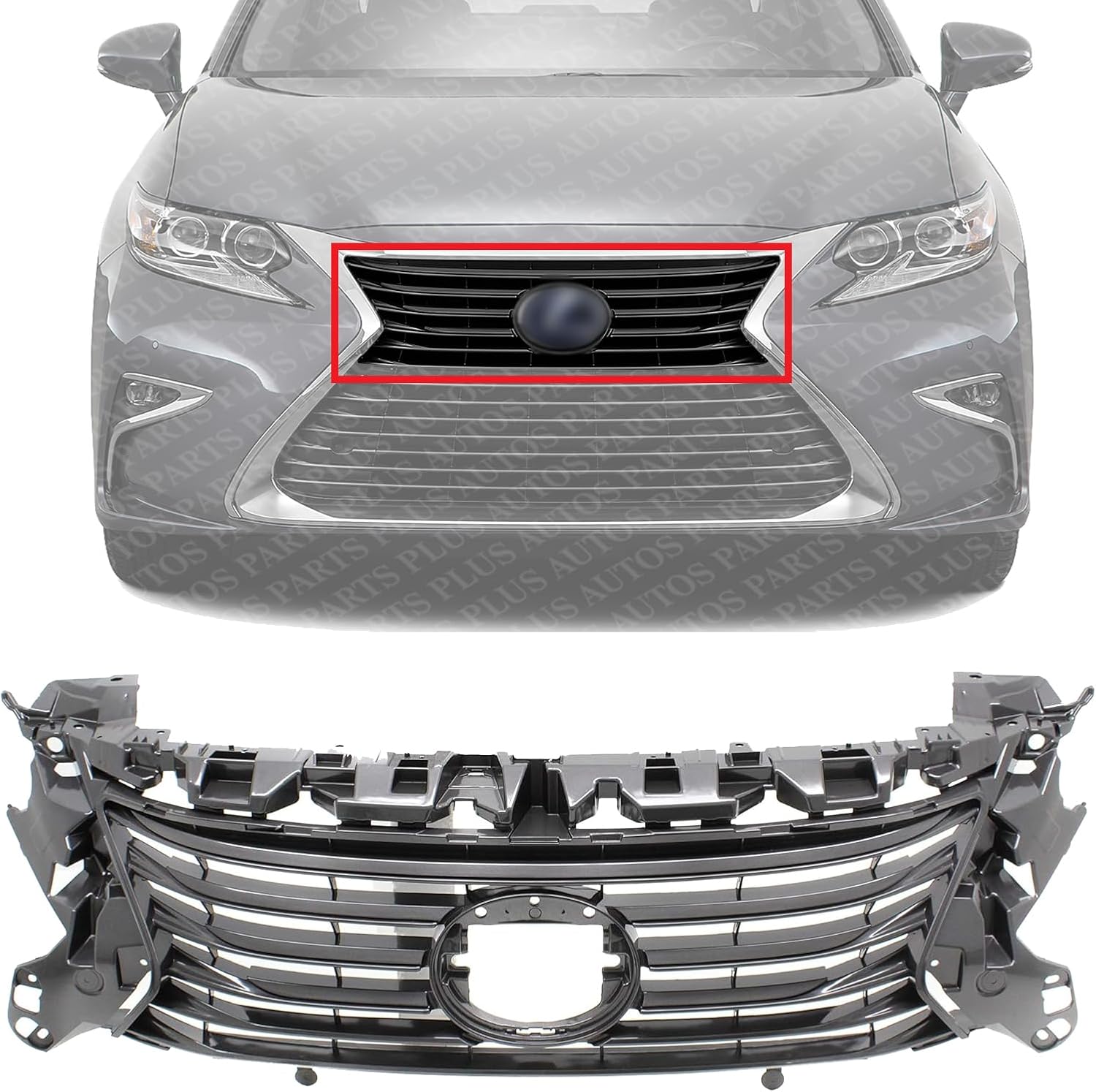 Front Grille Dark Gray Shell And Insert Plastic Direct Replacement Compatible With 2016-2018 Lexus ES300h / ES350 LX1200179 5311106850