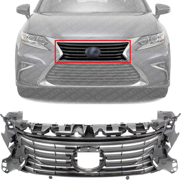 Front Grille Dark Gray Shell And Insert Plastic Direct Replacement Compatible With 2016-2018 Lexus ES300h / ES350 LX1200179 5311106850