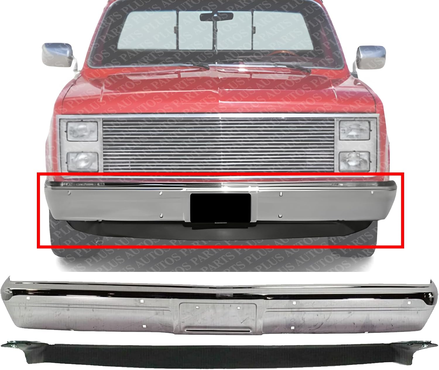 Front Bumper Face Bar Chrome Steel + Lower Valance Air Deflector Primed Plastic Direct Replacement Compatible With 1989-1991 Chevrolet/GMC C/K Full Size Pickup GM1002142 GM1092122