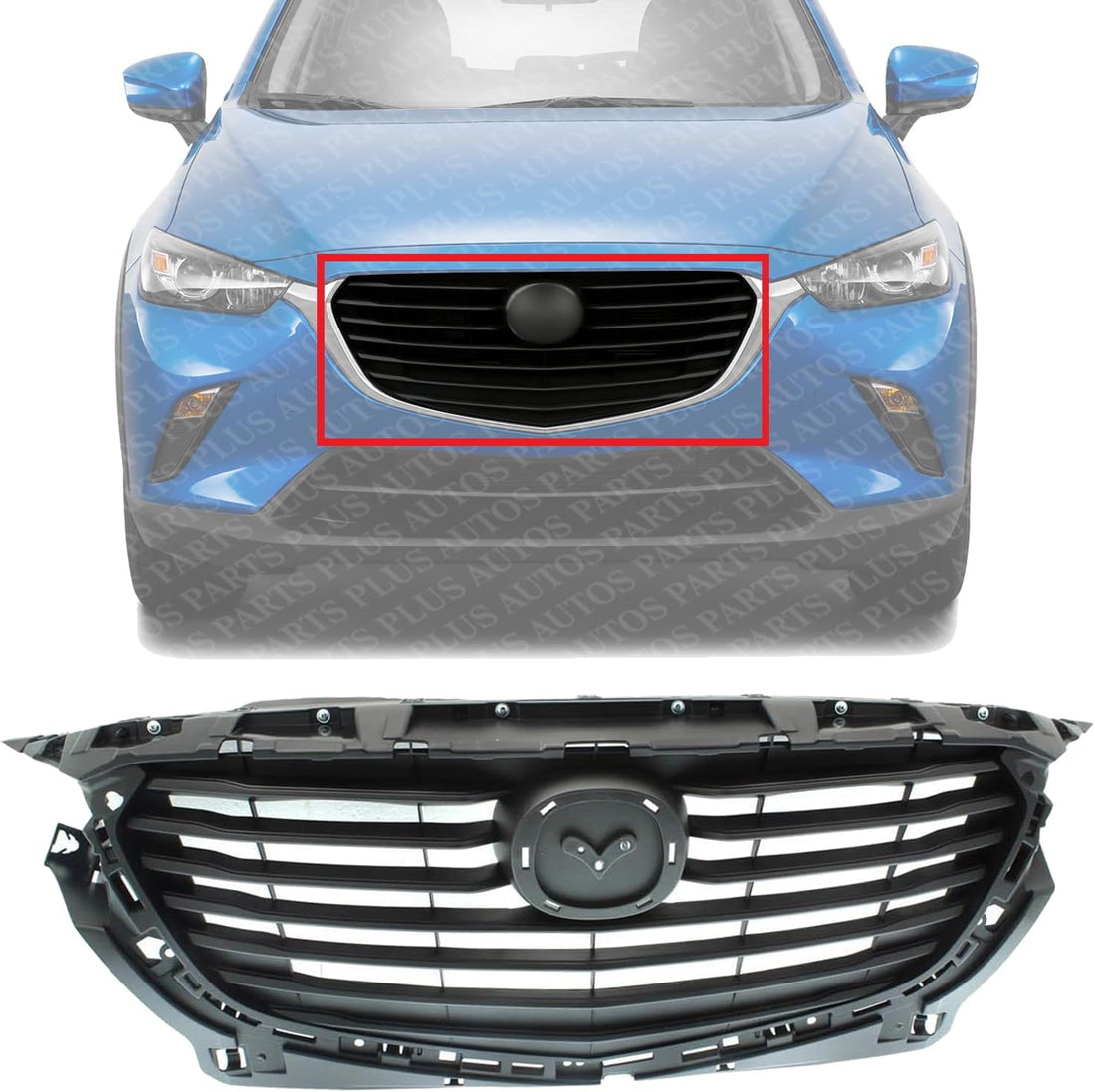 Front Grille Assembly Textured Gray Shell and Insert Plastic Direct Replacement Compatible With 2016-2020 Mazda CX-3 MA1200206 D10J50710H