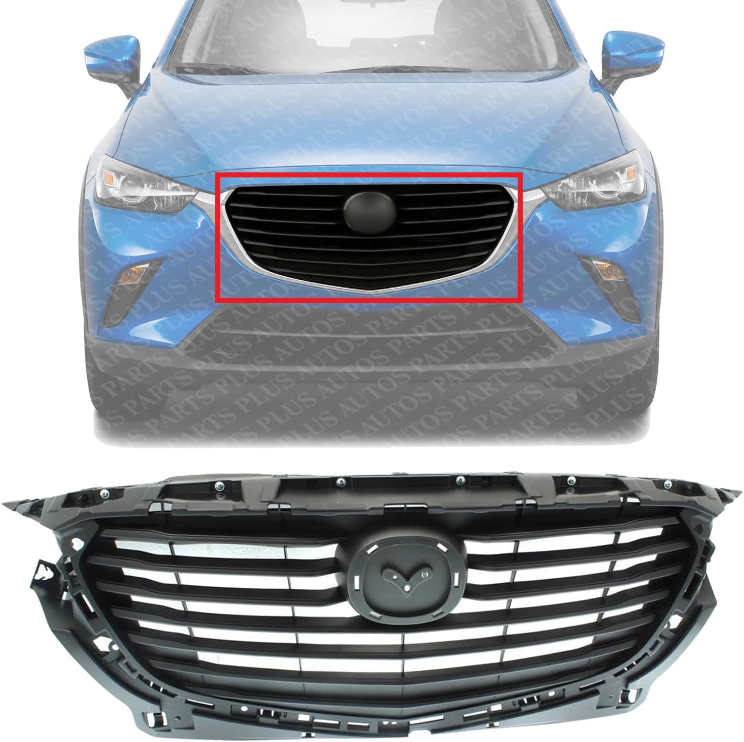 Front Grille Assembly Textured Gray Shell and Insert Plastic Direct Replacement Compatible With 2016-2020 Mazda CX-3 MA1200206 D10J50710H