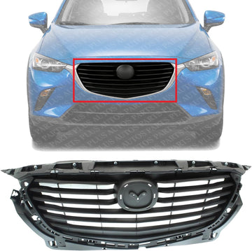 Front Grille Assembly Textured Gray Shell and Insert Plastic Direct Replacement Compatible With 2016-2020 Mazda CX-3 MA1200206 D10J50710H