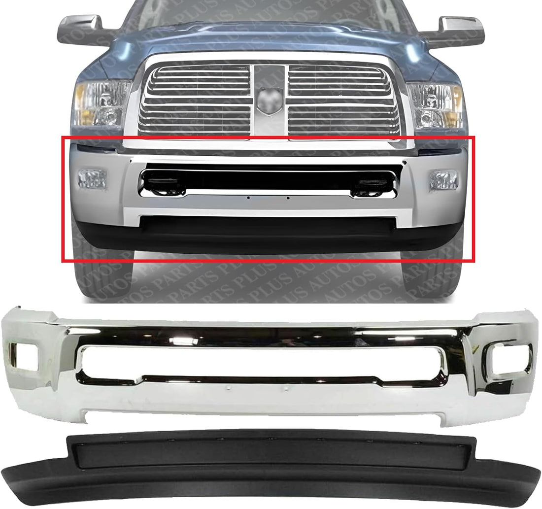 Front Bumper Chrome Steel + Lower Valance Air Deflector Textured Direct Replacement Compatible With 2010-2012 Dodge Ram 2500/2010-2013 3500...