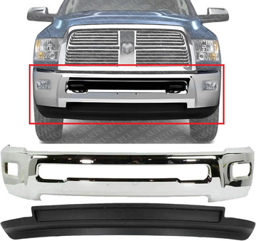 Front Bumper Chrome Steel + Lower Valance Air Deflector Textured Direct Replacement Compatible With 2010-2012 Dodge Ram 2500/2010-2013 3500...