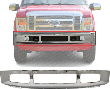 Front Bumper Face Bar Chrome Steel With Molding Pad Holes Direct Replacement Compatible With 2008-2010 Ford F-250/350 Super Duty FO1002406 8C3Z17757B