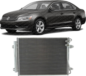 Front A/C Condenser Aluminum Core Direct Replacement Compatible With 2006-2015 Volkswagen Passat / 2009-2017 Passat CC VW3030128 VW3030134 3C0820411D 561820411