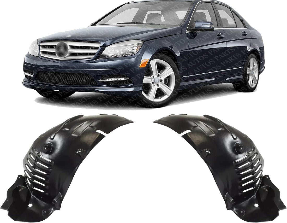 Set Of 2 Front Section Fender Liner Plastic Left Driver & Right Passenger Side Direct Replacement Compatible With 2010-2013 Mercedes Benz E-Class MB1249166 MB1248166