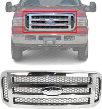 Front Grille Chrome Shell & Painted Gray Insert Direct Replacement Compatible With 2005 Ford Excursion / 2005-2007 F-Series Super Duty FO1200456 5C3Z8200BAA