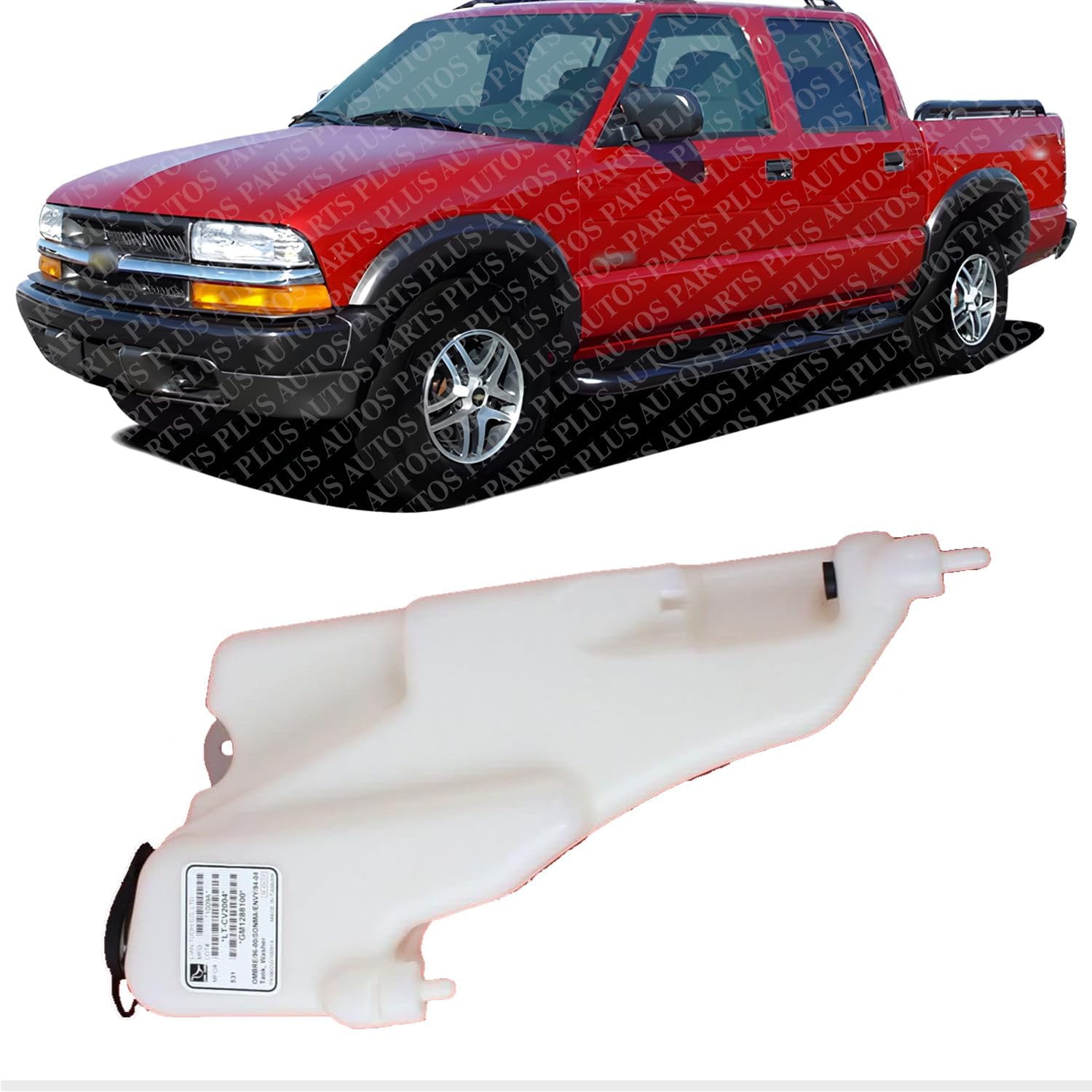 Washer Reservoir Tank & Cap Only Without Rear Wiper Direct Replacement Compatible With 1994-2004 Chevrolet S10 / 1995-2005 Blazer GM1288100 12362264