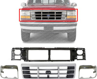 Front Grille + Header Panel + Head Light Door Bezels Left Driver & Right Passenger Side Direct Replacement Compatible With 1992-1997 Ford F-Series FO1220113 FO1200173 FO2513131