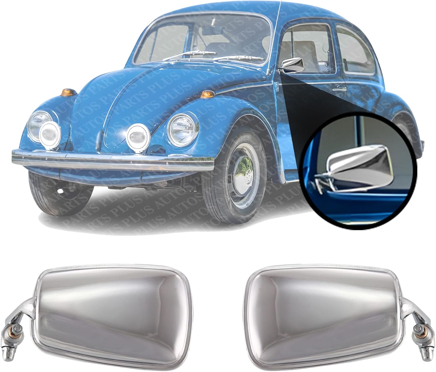 AUTOS PARTS PLUS Set Of 2 Front Mirror Manual Adjust Non-Folding Non-Heated Chrome Left Driver & Right Passenger Side Direct Replacement Compatible With 1968-1977 Volkswagen Beetle VW1320101 VW1321101