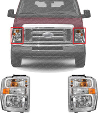 Set Of 2 Front Head Light Assembly Halogen Right Passenger & Left Driver Side Direct Replacement Compatible With 2008-2021 Ford E-Series Van FO2502249 FO2503249 AC2Z13008C AC2Z13008D