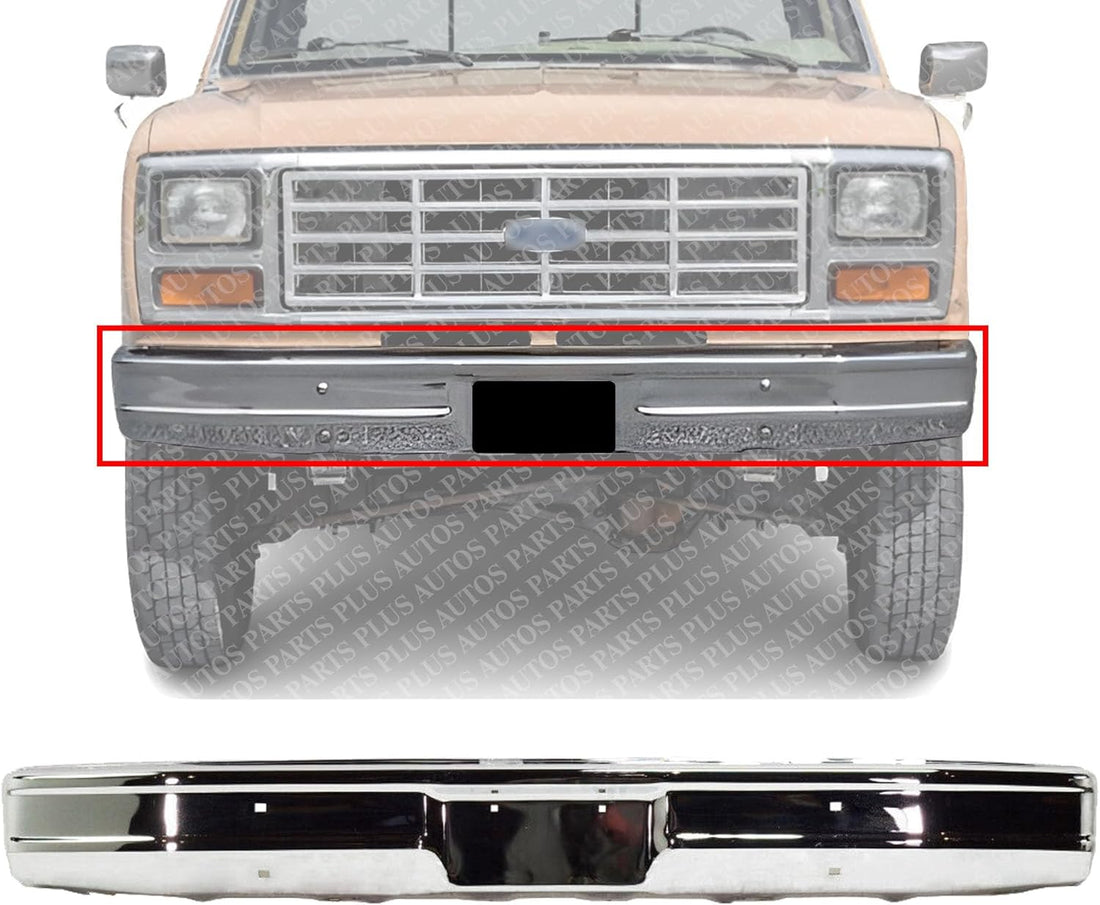 Front Bumper Chrome Steel Without Impact Strip Holes Direct Replacement Compatible With 1980-1986 Ford Bronco/F Series FO1002167 E1TZ17757A