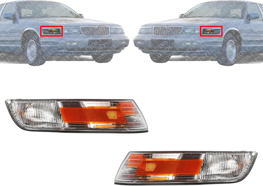 Set Of 2 Front Corner Light With Marker Lamp Lens And Housing Right Passenger & Left Driver Side Direct Replacement Compatible With 1995-1997 Mercury Grand Marquis FO2551122 FO2550122