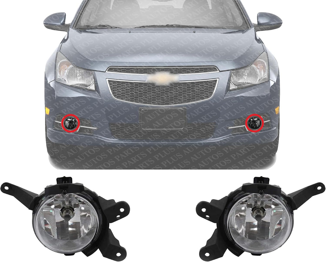 Set Of 2 Front Fog Light Assembly Plastic Left Driver & Right Passenger Side Direct Replacement Compatible With 2011-2015 Chevrolet Cruze / 2016 Limited GM2593300 GM2592300