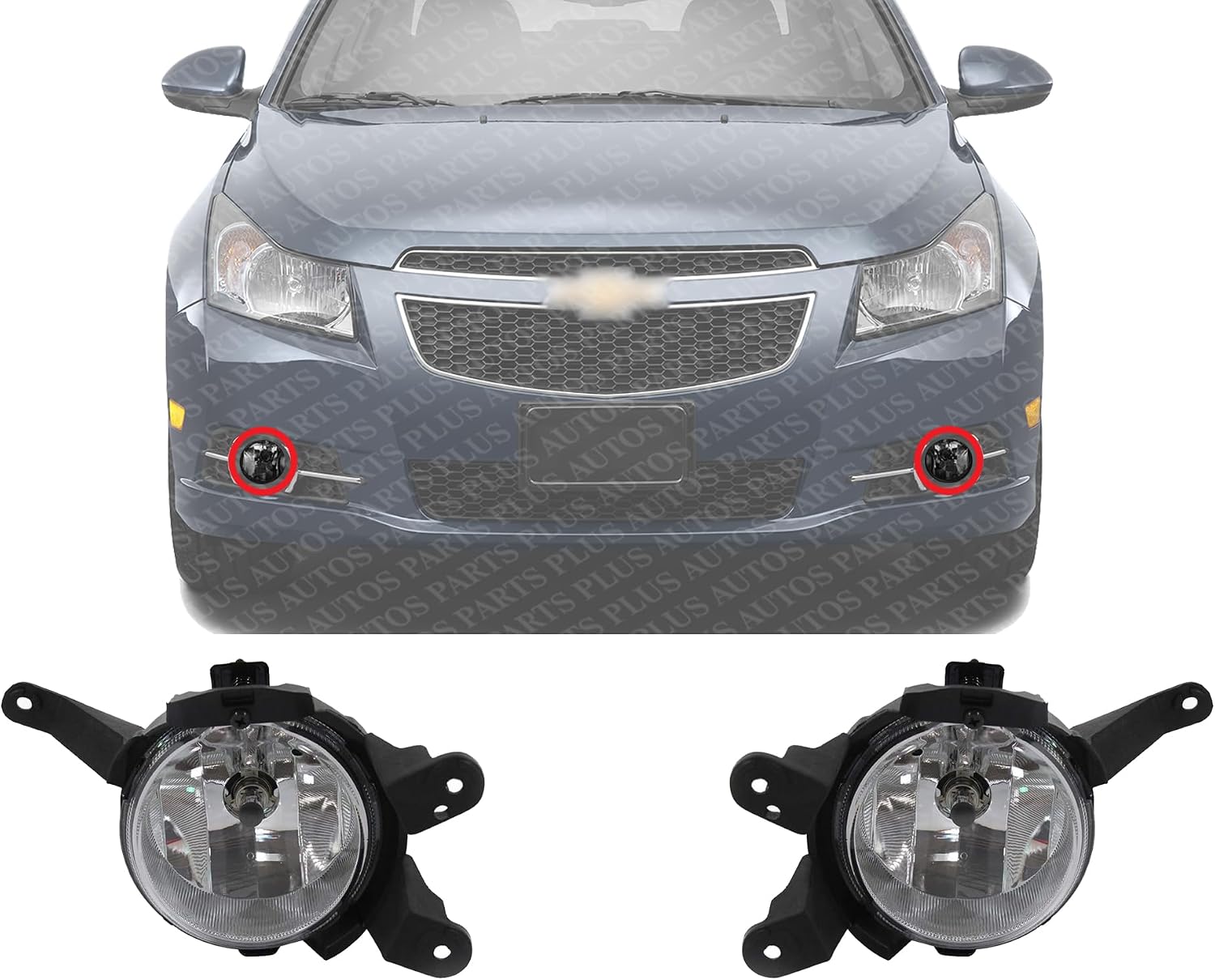 Set Of 2 Front Fog Light Assembly Plastic Left Driver & Right Passenger Side Direct Replacement Compatible With 2011-2015 Chevrolet Cruze / 2016 Limited GM2593300 GM2592300
