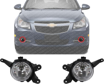 Set Of 2 Front Fog Light Assembly Plastic Left Driver & Right Passenger Side Direct Replacement Compatible With 2011-2015 Chevrolet Cruze / 2016 Limited GM2593300 GM2592300